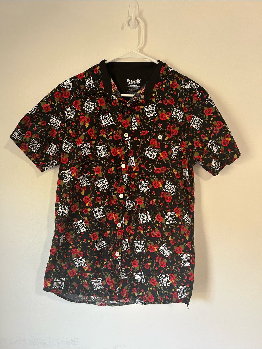 Spencer’s “Fresh Outta F***s” Rose Button-Down Shirt